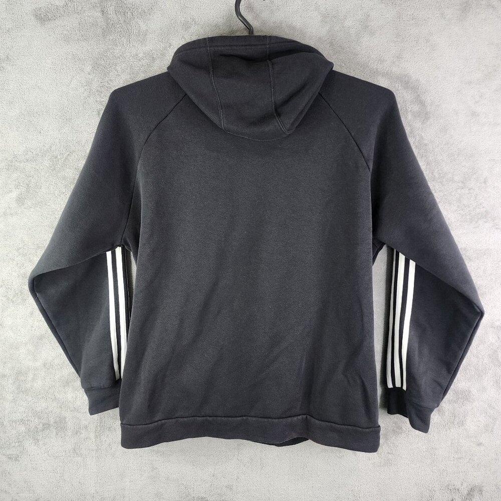 Mens Black Adidas Hoodie Sweatshirt Long Sleeves w/ White Stripes Size XL - Picture 7 of 10